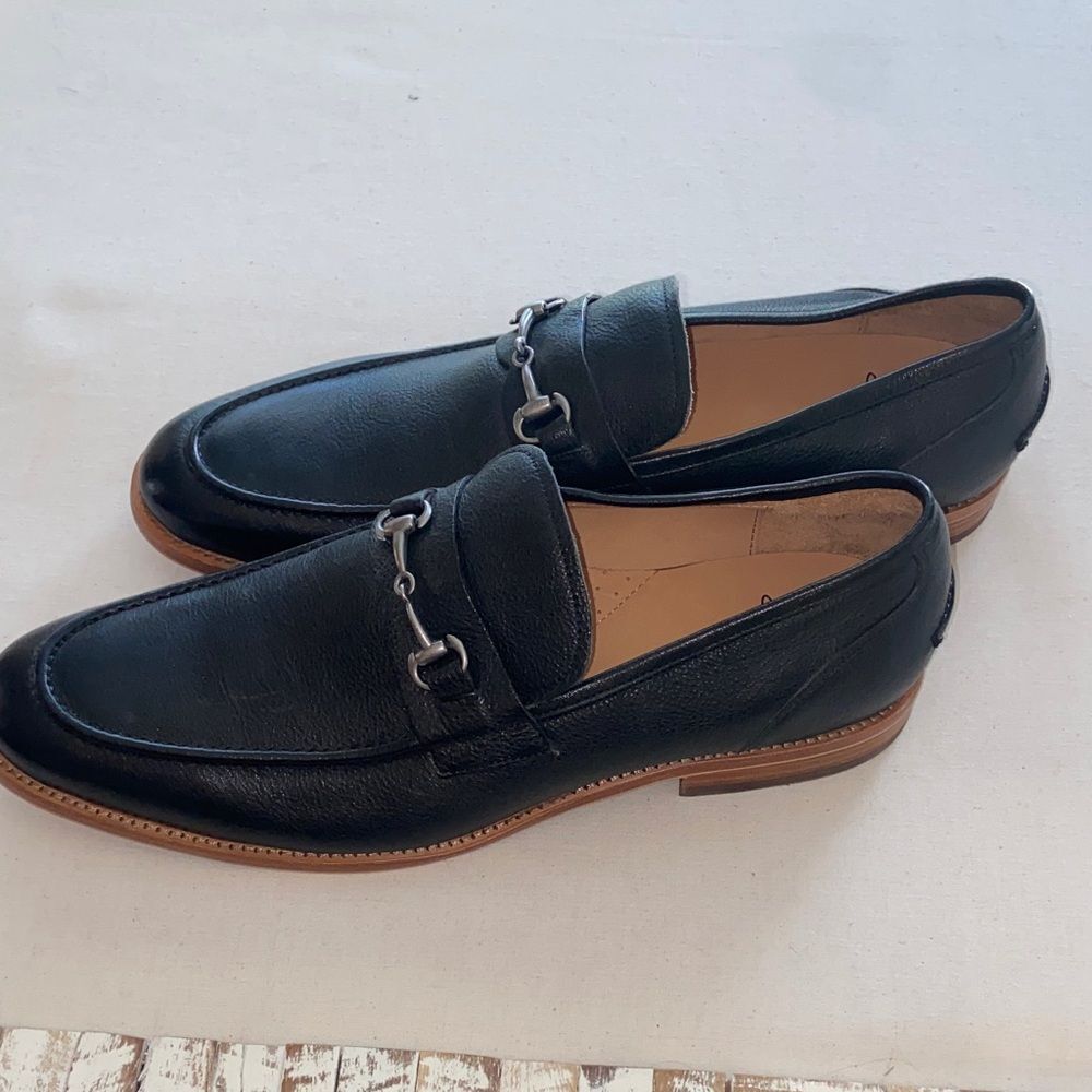 Warfield & Grand Black Leather Slip-On Loafers Horse bit Mark 84902 Men’s 11.5